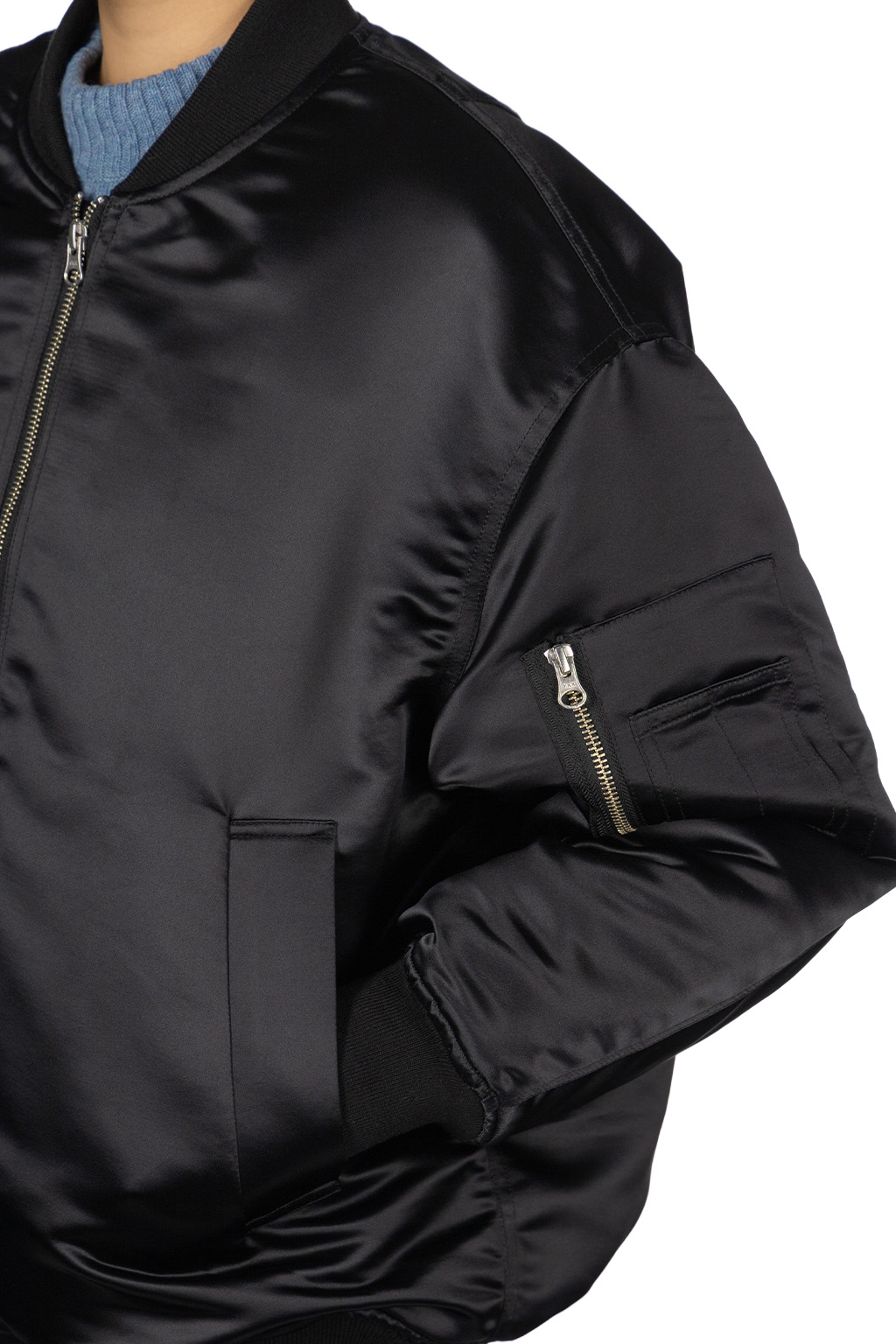 Manon - Heavy Satin Flight Jacket - Black